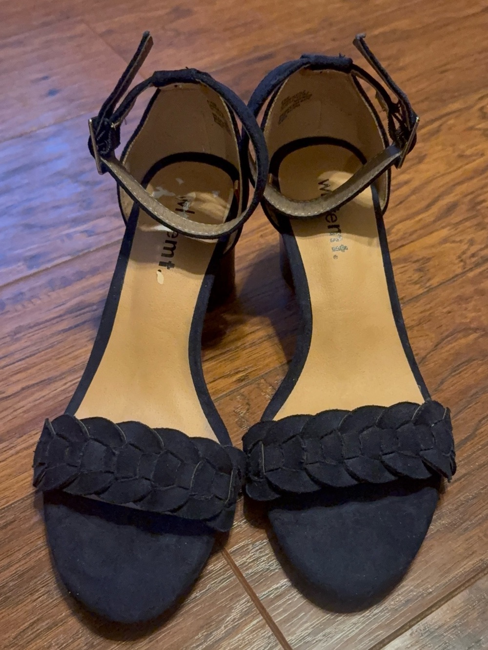 White Mountain navy Braided Strap Block Heel Sandals